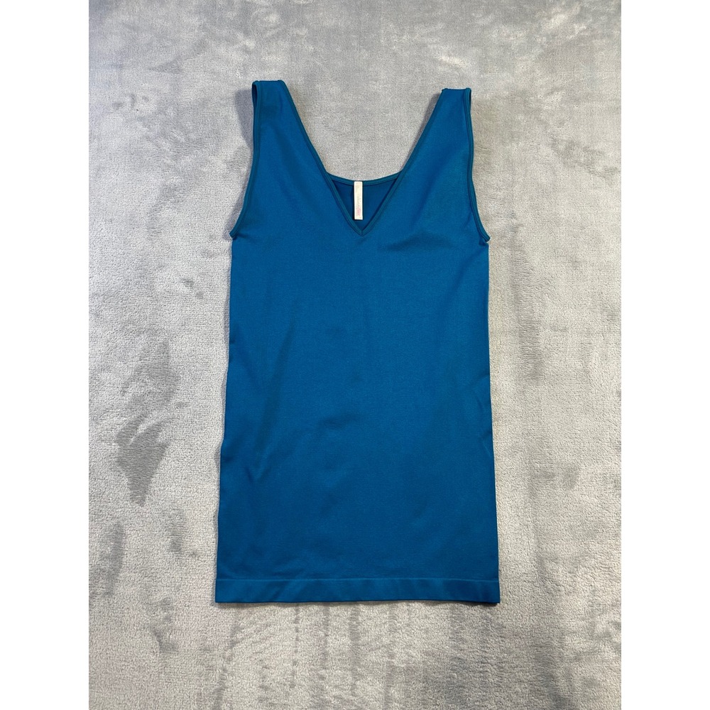 Skinnytees Womens V-Neck Tank Top O/S Teal Blue Seamless Stretch